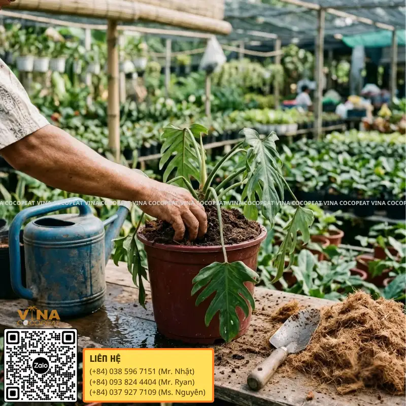 Phối trộn giá thể mụn dừa giúp cải thiện độ thoáng khí và thoát nước cho cây