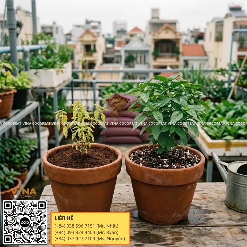 Tăng độ thoáng khí giá thể mụn dừa giúp cây trồng phát triển khỏe