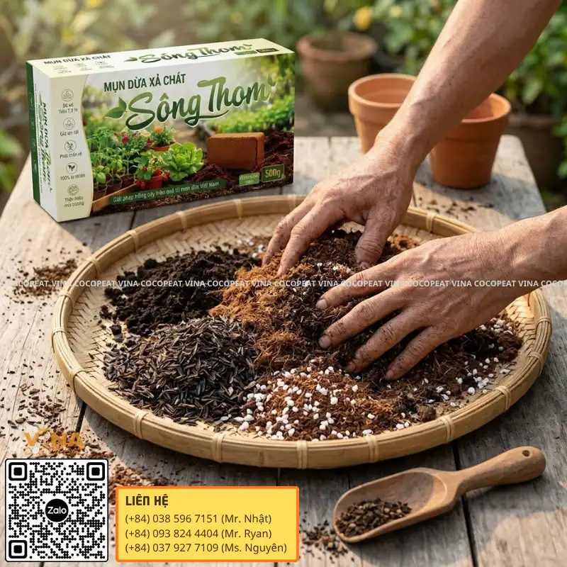 Cách trộn mụn dừa xả chát Sông Thom làm giá thể trồng rau mầm