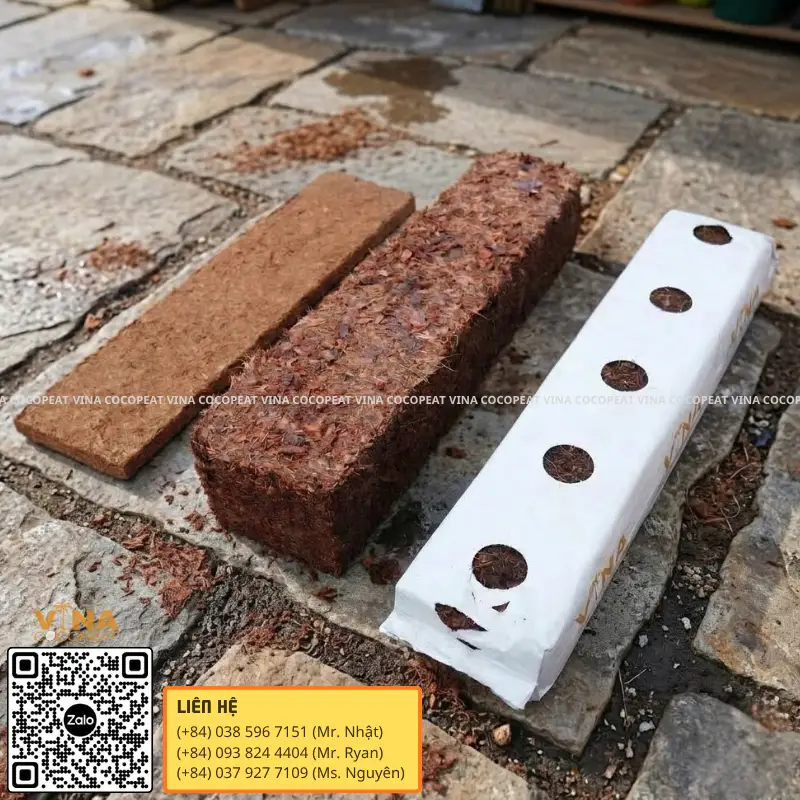 Tấm xơ dừa ép, khối giá thể và túi Grow Bag dùng trong nhà kính