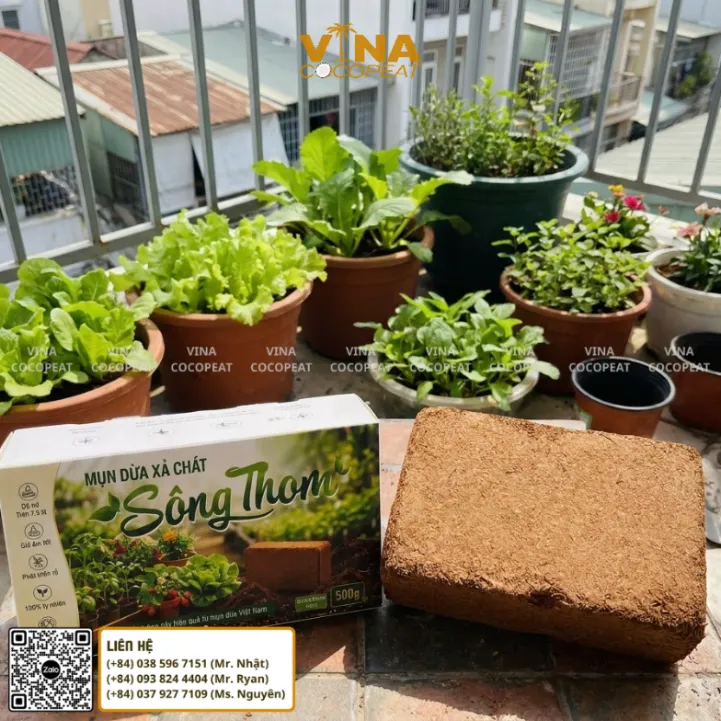 Viên nén mụn dừa xả chát Sông Thom 500g cho vườn rau ban công sân thượng