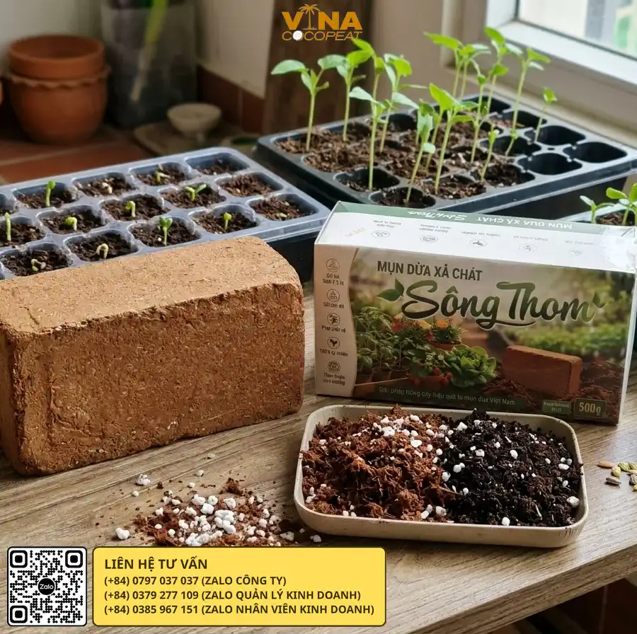 Viên nén mụn dừa Sông Thom 500g dùng ươm hạt và chăm sóc cây con