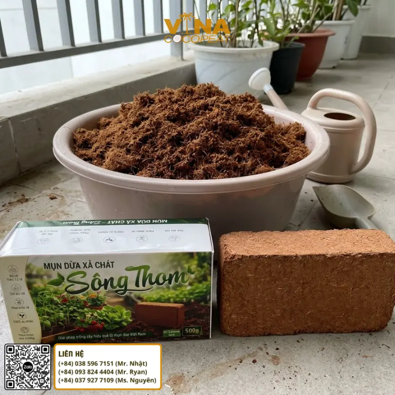 Hướng dẫn làm nở viên nén mụn dừa Sông Thom Bến Tre 500g thành mụn dừa tơi trước khi trồng cây