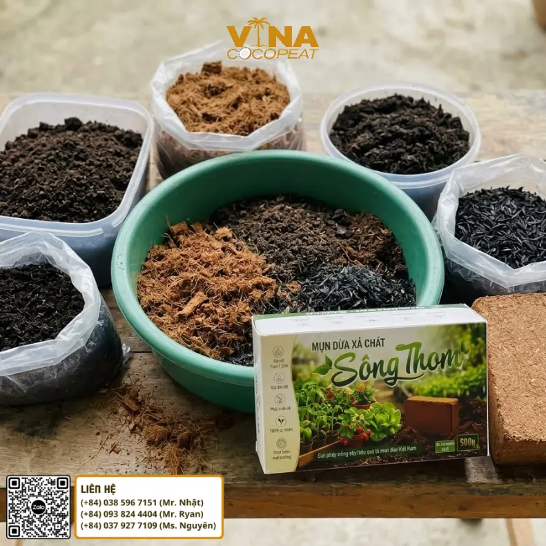 Mụn dừa xả chát Sông Thom 500g đã qua xử lý trước khi đóng gói làm giá thể trồng cây