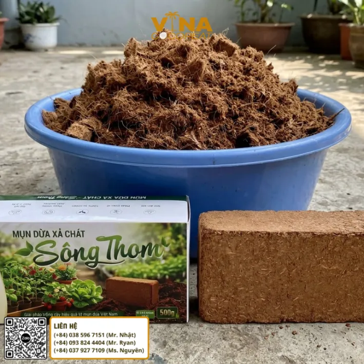 Viên nén mụn dừa Sông Thom 500g nhỏ gọn dễ bảo quản và sử dụng tại nhà