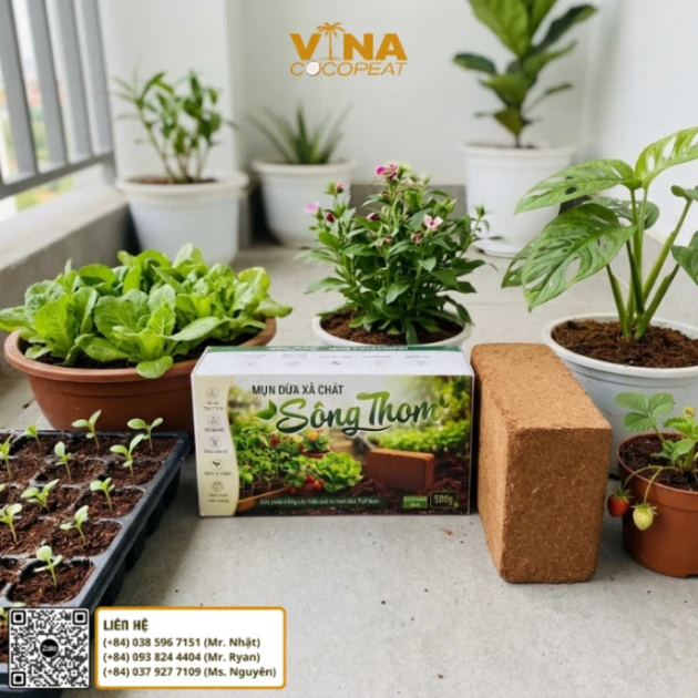Viên nén mụn dừa Sông Thom Bến Tre 500g nhỏ gọn dùng trồng rau và cây cảnh ban công