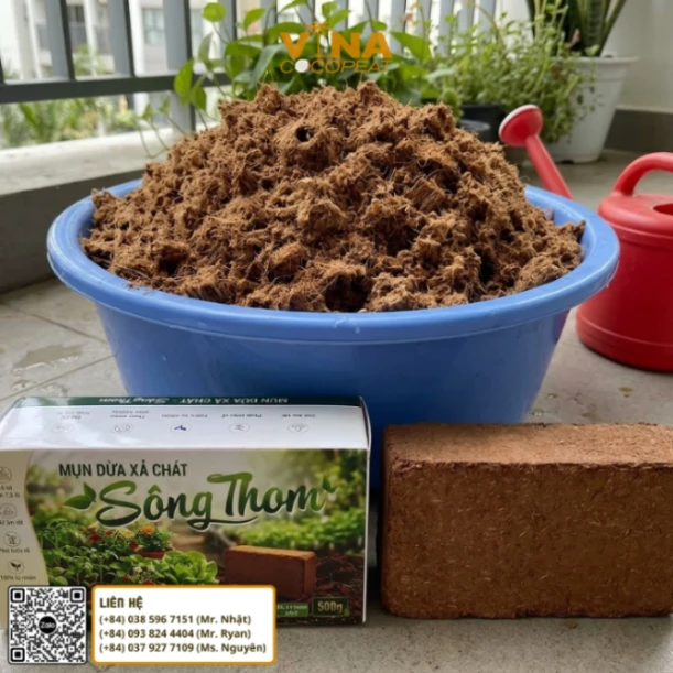 Công dụng mụn dừa xả chát Sông Thom 500g cho gieo hạt rau hoa dâu tây và cây cảnh