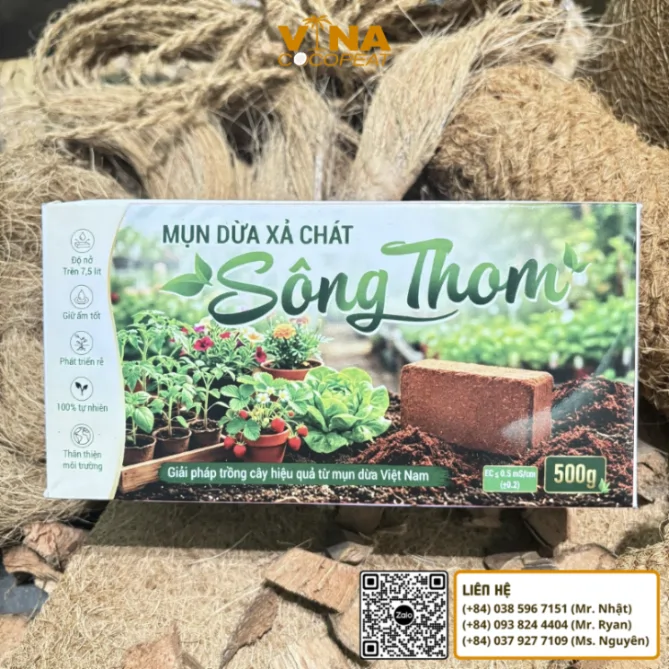 Viên nén mụn dừa Sông Thom 500g đóng gói sẵn phục vụ nhà vườn đại lý và cửa hàng vật tư