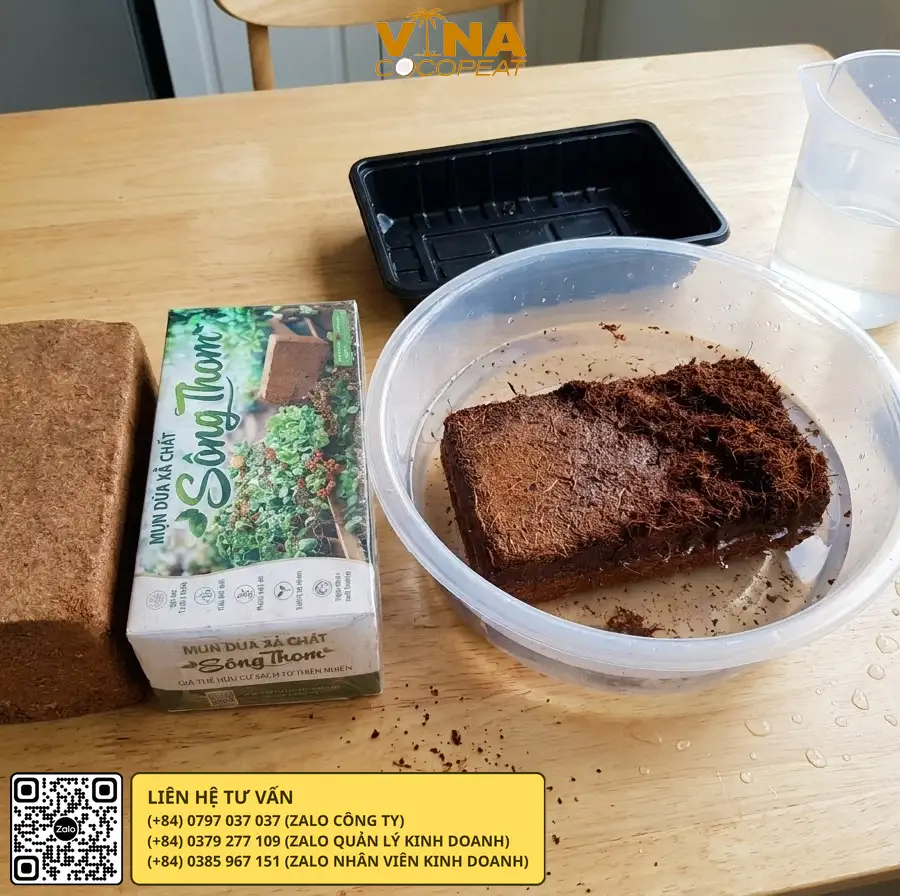 Cách làm nở viên nén mụn dừa Sông Thom 500g trước khi gieo rau mầm