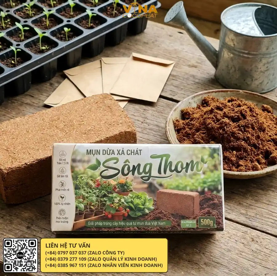 Giá thể mụn dừa Sông Thom phối trộn cho hoa và cây cảnh trồng chậu