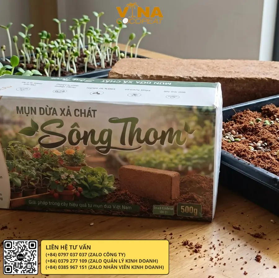 Viên nén mụn dừa Sông Thom 500g dùng làm giá thể gieo rau mầm