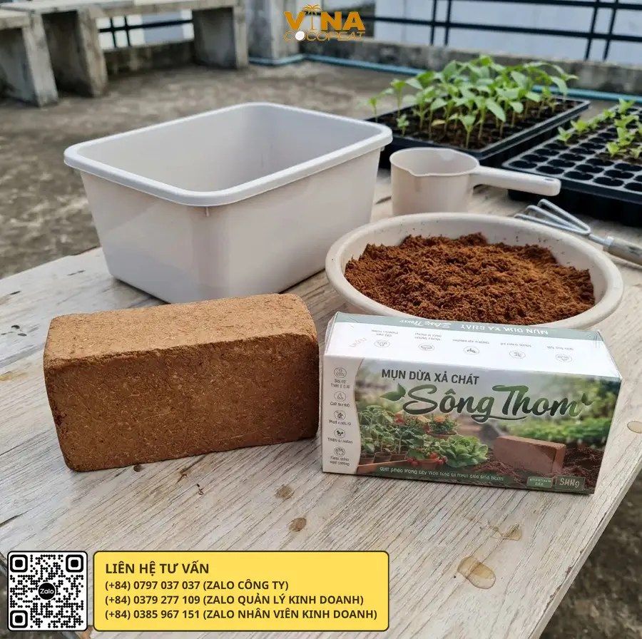 Viên nén mụn dừa Sông Thom 500g dùng gieo hạt và ươm cây con trong khay